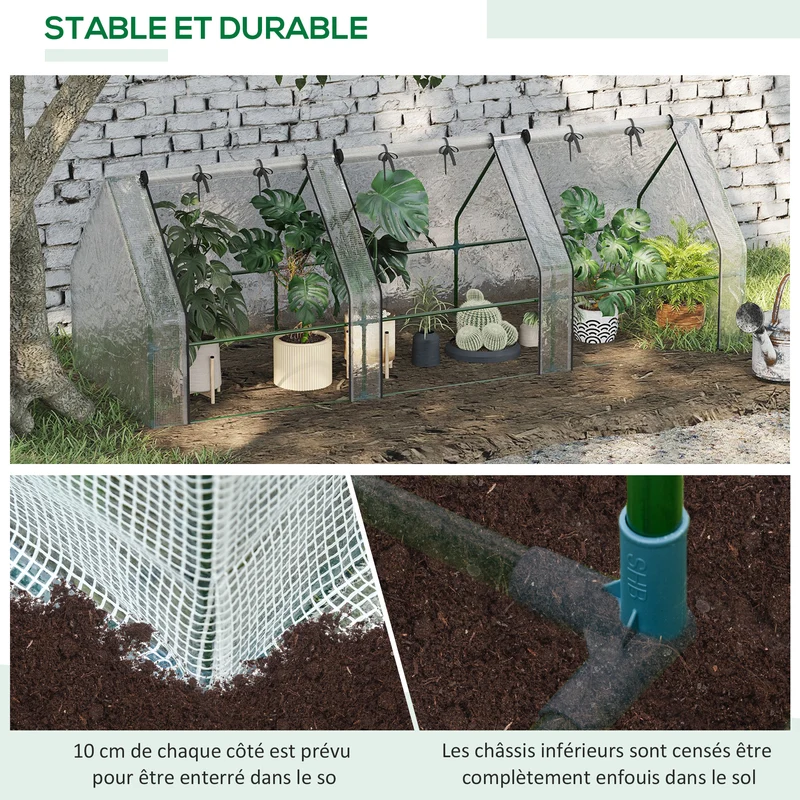 Mini serre jardin tunnel 270 x 90 x 90 cm protection plantes anti-uv montage facile contemporain en polyéthylène blanc 21_0004080