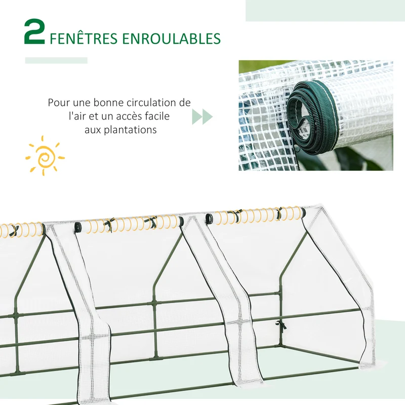 Mini serre jardin tunnel 270 x 90 x 90 cm protection plantes anti-uv montage facile contemporain en polyéthylène blanc 21_0004080