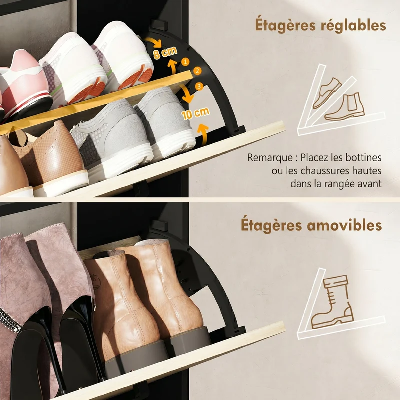 Meuble à chaussures couloir 83 x 24 x 90,5 cm tiroirs gain de place design moderne en panneau de particules bois naturel 21_0002788