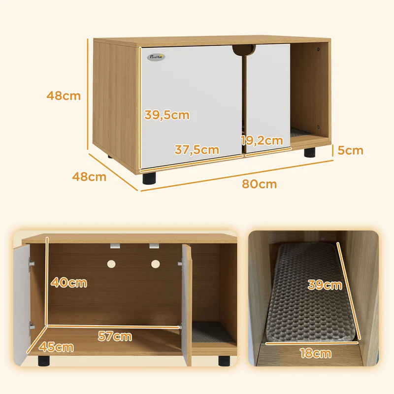 Meuble maison de toilette pour chat 80 x 48 x 48 cm réduit les odeurs design scandinave en panneau de particules naturel 21_0007786