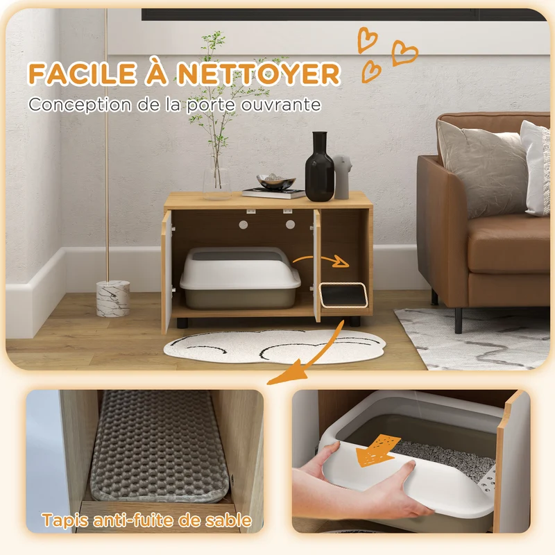 Meuble maison de toilette pour chat 80 x 48 x 48 cm réduit les odeurs design scandinave en panneau de particules naturel 21_0007786