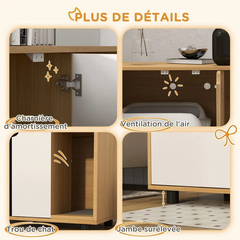 Meuble maison de toilette pour chat 80 x 48 x 48 cm réduit les odeurs design scandinave en panneau de particules naturel 21_0007786