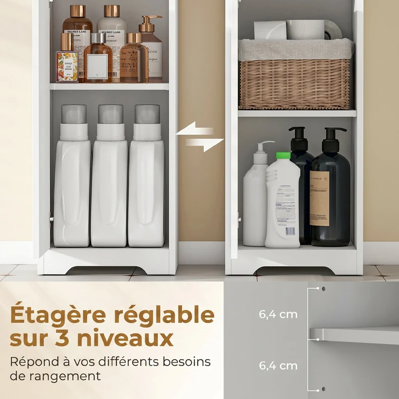 Meuble de salle de bain haut 33 x 30 x 172 cm profil fin rangement optimisé étagères ouvertes moderne épuré en MDF blanc 21_0002147