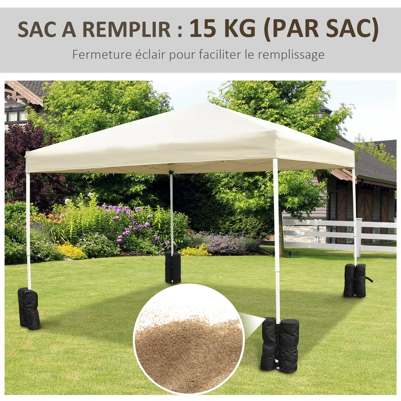 Lot de 4 sacs de lestage tonnelle parasol 14 x 42 cm stabilité optimale fixation sangles jardin épuré en polyester noir 21_0006968