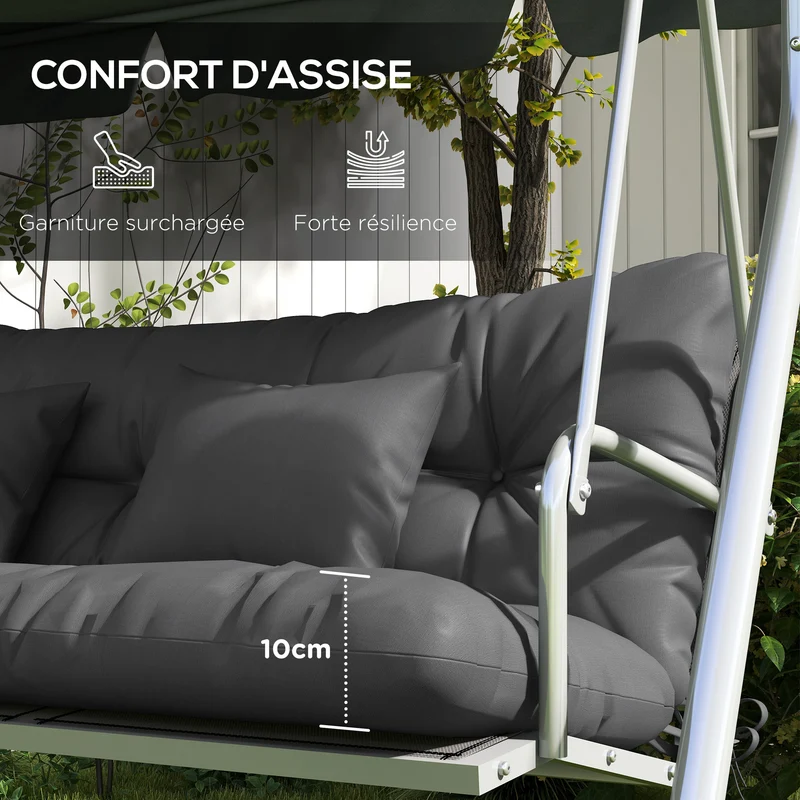 Lot de 4 coussins balancelle 150 x 50 x 10 cm rembourrage épais attaches contemporain cosy en polyester gris anthracite 21_0005216