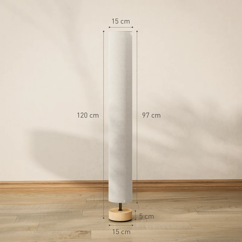 Lampadaire sur pied colonne sobre salon 15 x 15 x 120 cm éclairage tamisé double ampoules scandinave épuré en lin beige 21_0007004