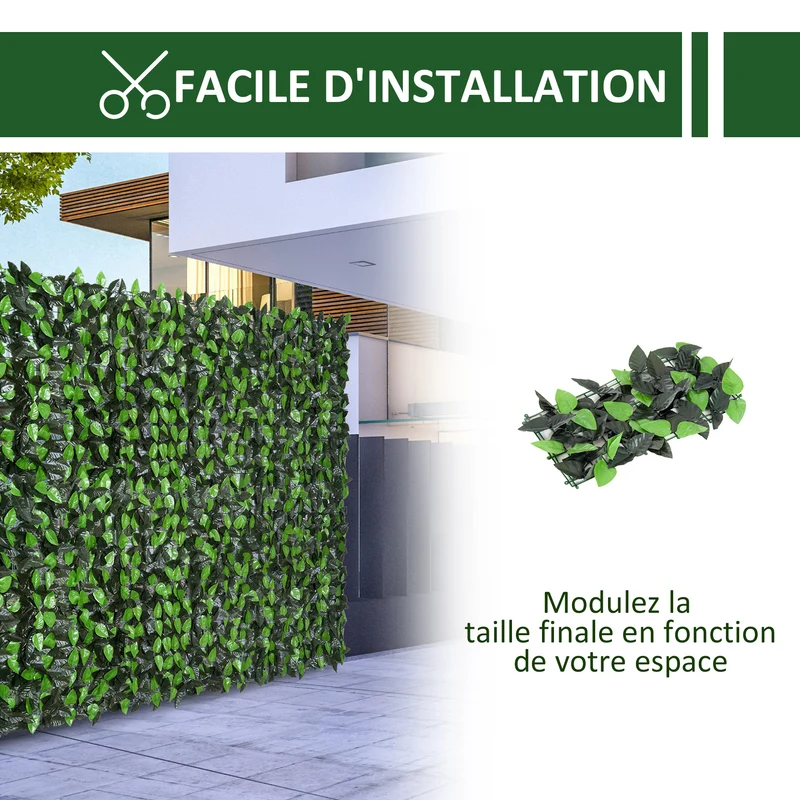 Haie artificielle brise-vue pour jardin terrasse 300 x 100 cm intimité optimale feuillage réaliste tendance en pe vert 21_0003933