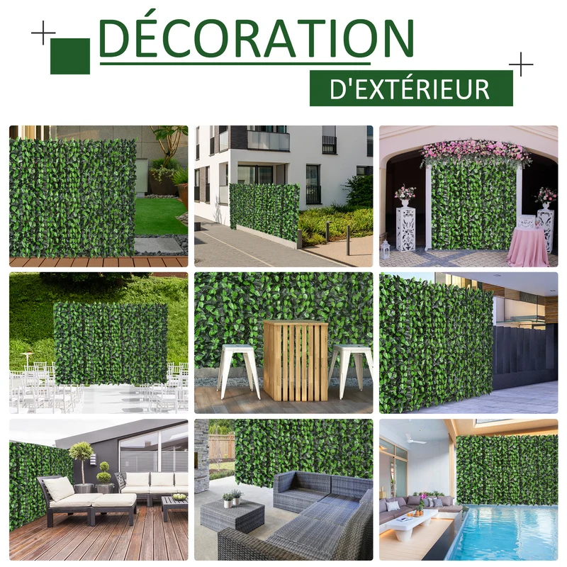 Haie artificielle brise-vue pour jardin terrasse 300 x 100 cm intimité optimale feuillage réaliste tendance en pe vert 21_0003933