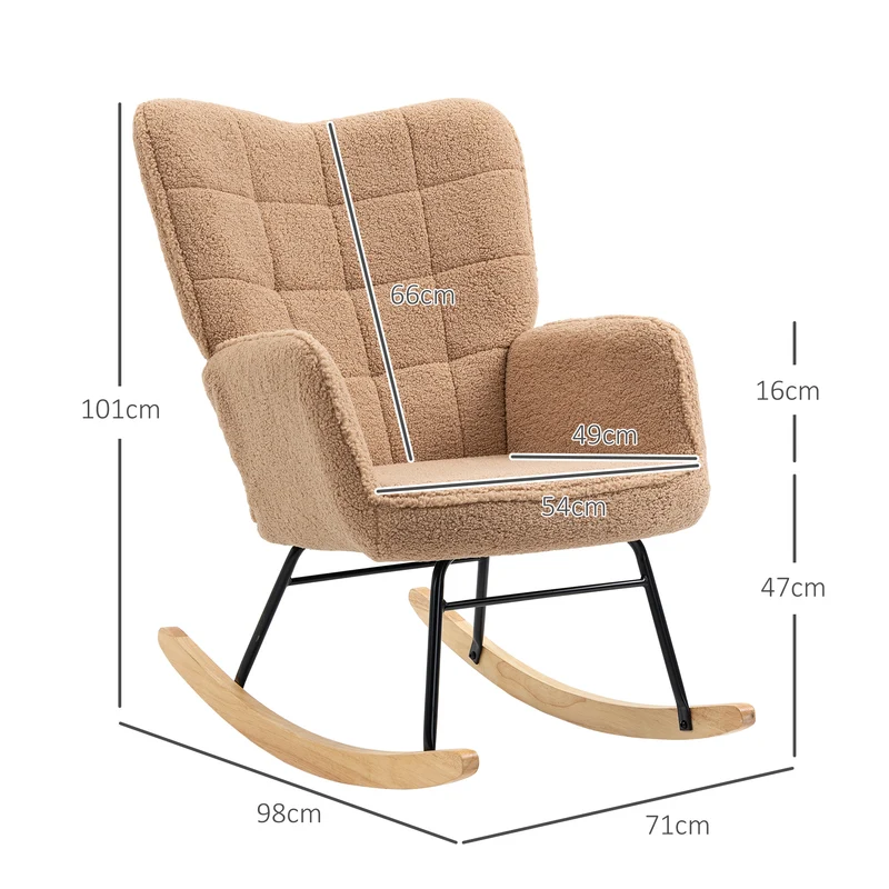 Fauteuil à bascule chambre 71 x 98 x 101 cm rembourré dossier large scandinave contemporain en tissu polyester marron 21_0003101