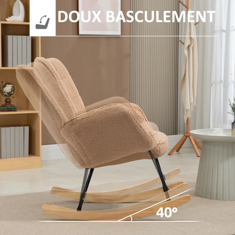 Fauteuil à bascule chambre 71 x 98 x 101 cm rembourré dossier large scandinave contemporain en tissu polyester marron 21_0003101