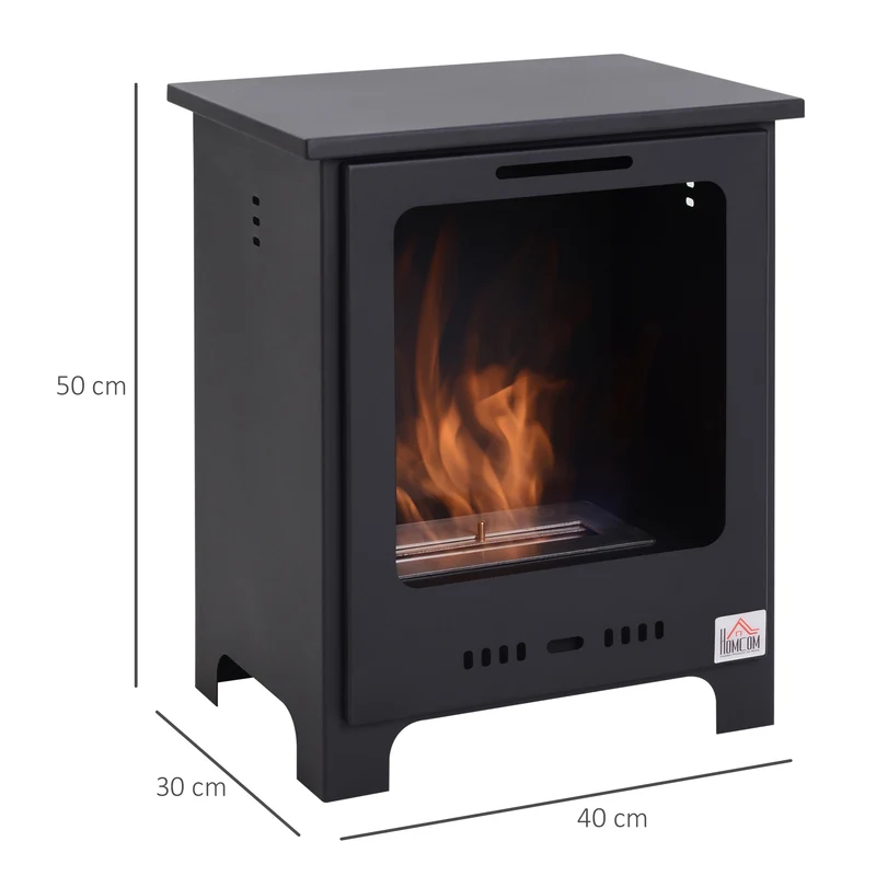 Cheminée bioéthanol sur pieds 40 x 30 x 50 cm flammes réelles sans fumée autonomie 3 h style néo rétro en métal noir 21_0001110
