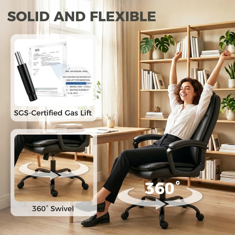 Chaise de bureau ergonomique dossier haut 66 x 70 x 109-119 cm hauteur réglable bascule design classique en PU noir 21_0006336
