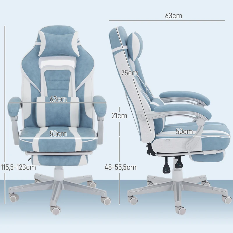 Chaise de bureau ergonomique 63 x 63 x 123 cm dossier inclinable 150° hauteur réglable style design en polyuréthane bleu 21_0006268