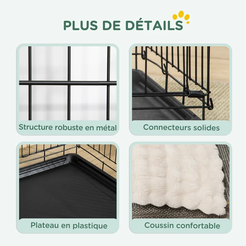 Cage de transport pliante pour chien 105 x 70 x 75 cm poignée de transport bac amovible moderne épuré en acier noir 21_0007209