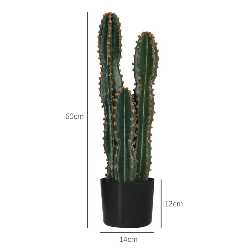 Cactus artificiel grand réalisme intérieur 17 x 60 cm sans entretien pot lesté style moderne épuré en polyéthylène vert 21_0003943