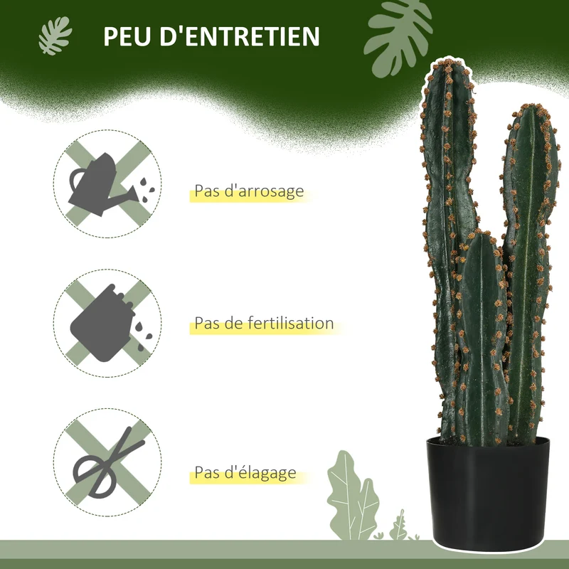 Cactus artificiel grand réalisme intérieur 17 x 60 cm sans entretien pot lesté style moderne épuré en polyéthylène vert 21_0003943