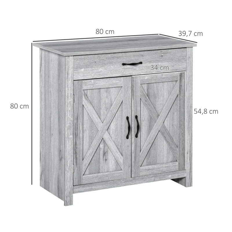 Buffet de rangement 80 x 39,7 x 80 cm tiroir spacieux étagère réglable ambiance cosy rustique contemporain en MDF gris 21_0002231