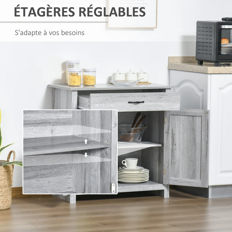 Buffet de rangement 80 x 39,7 x 80 cm tiroir spacieux étagère réglable ambiance cosy rustique contemporain en MDF gris 21_0002231