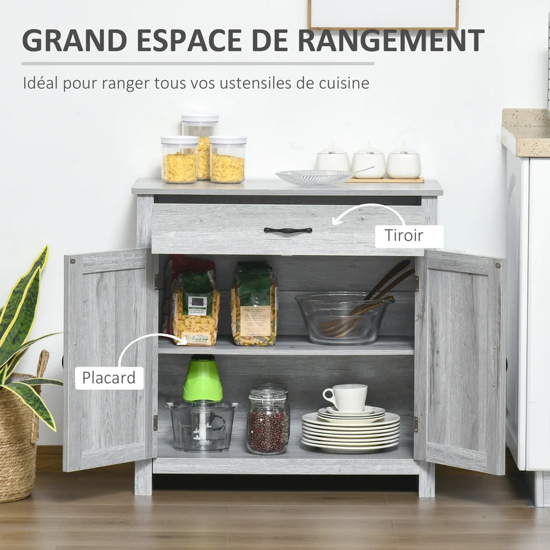Buffet de rangement 80 x 39,7 x 80 cm tiroir spacieux étagère réglable ambiance cosy rustique contemporain en MDF gris 21_0002231