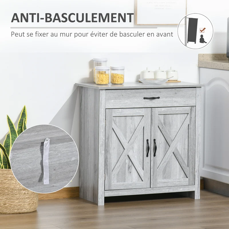 Buffet de rangement 80 x 39,7 x 80 cm tiroir spacieux étagère réglable ambiance cosy rustique contemporain en MDF gris 21_0002231