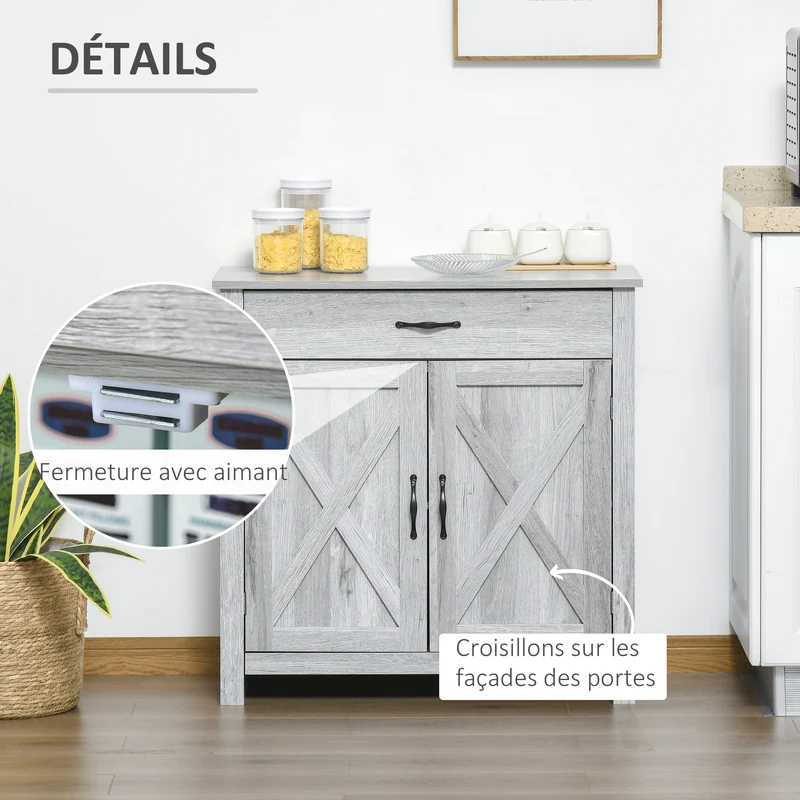 Buffet de rangement 80 x 39,7 x 80 cm tiroir spacieux étagère réglable ambiance cosy rustique contemporain en MDF gris 21_0002231