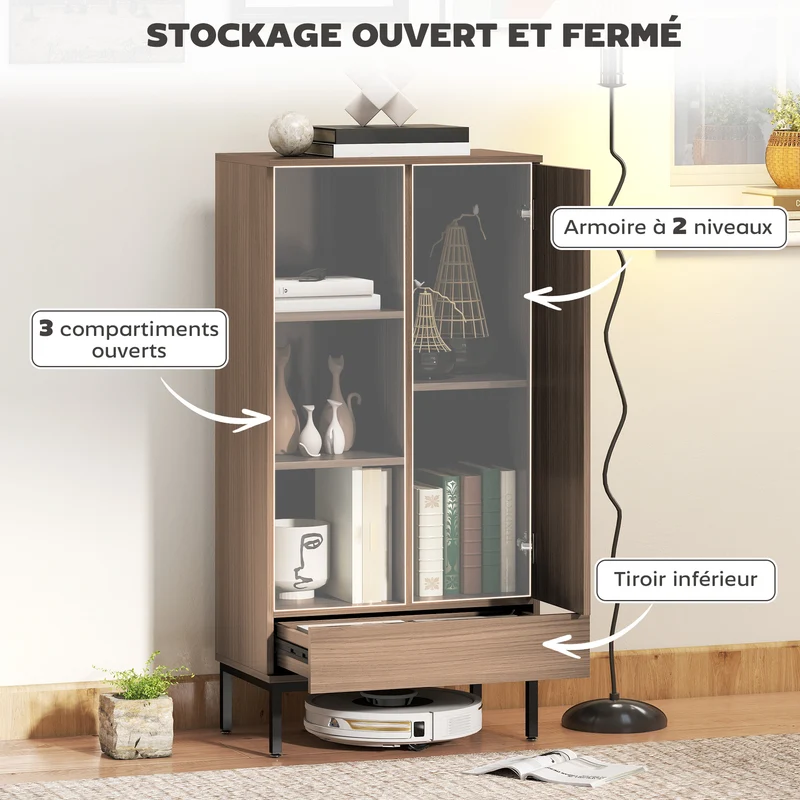Buffet de rangement 60 x 34 x 121 cm rangement modulable tiroir étagères réglables moderne en panneau de particules gris 21_0002977