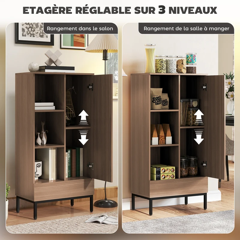 Buffet de rangement 60 x 34 x 121 cm rangement modulable tiroir étagères réglables moderne en panneau de particules gris 21_0002977