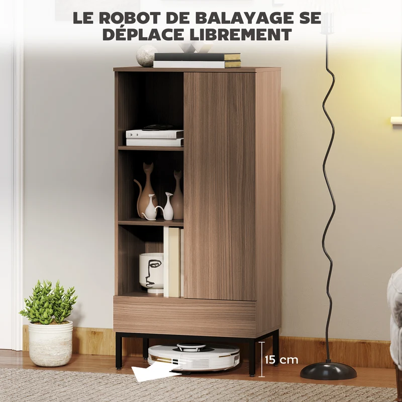 Buffet de rangement 60 x 34 x 121 cm rangement modulable tiroir étagères réglables moderne en panneau de particules gris 21_0002977