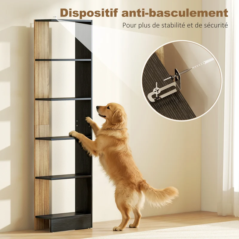 Bibliothèque étagère de rangement 45 x 21 x 170 cm 5 cases ouvertes anti-basculement moderne en panneau aggloméré noir 21_0001792