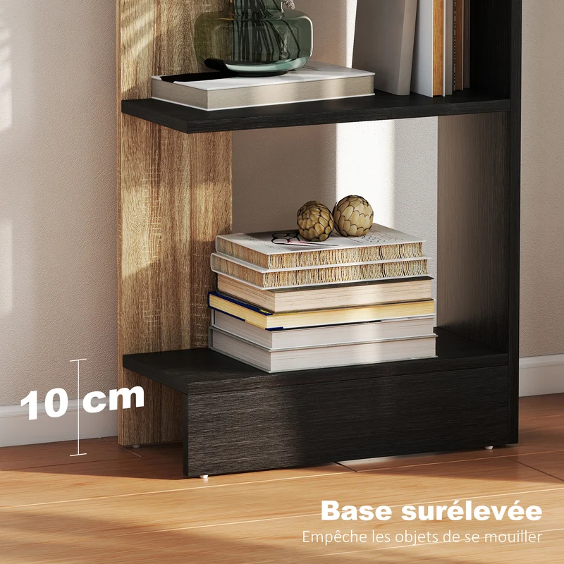 Bibliothèque étagère de rangement 45 x 21 x 170 cm 5 cases ouvertes anti-basculement moderne en panneau aggloméré noir 21_0001792