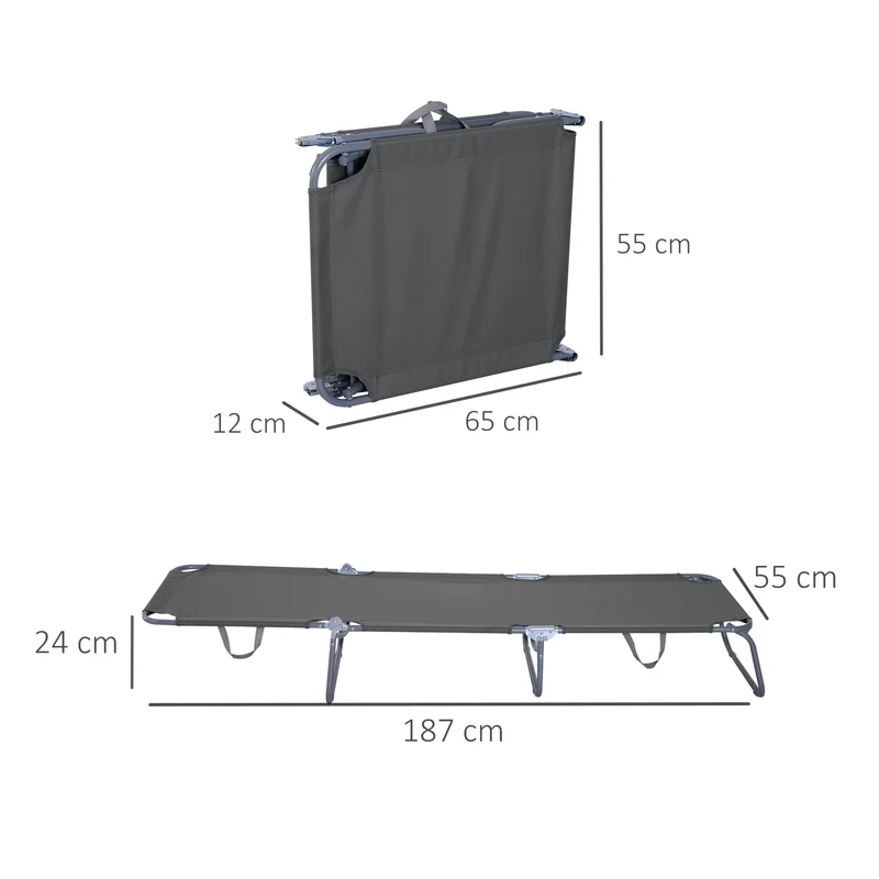 Bain de soleil transat pliable jardin 187 x 55 x 24 cm dossier réglable multipositions confortable design en métal gris 21_0004566