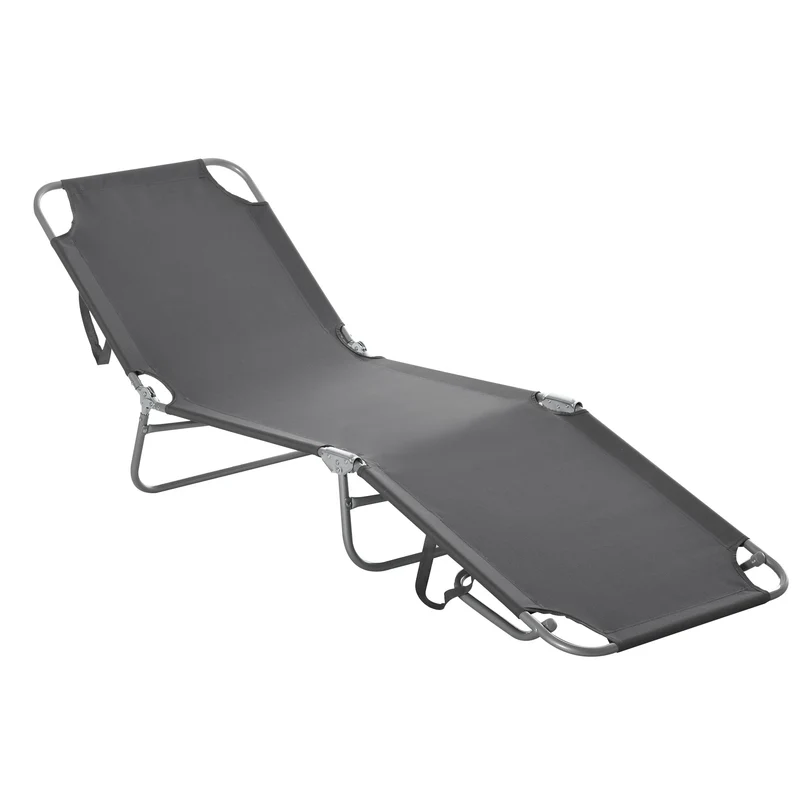 Bain de soleil transat pliable jardin 187 x 55 x 24 cm dossier réglable multipositions confortable design en métal gris 21_0004566