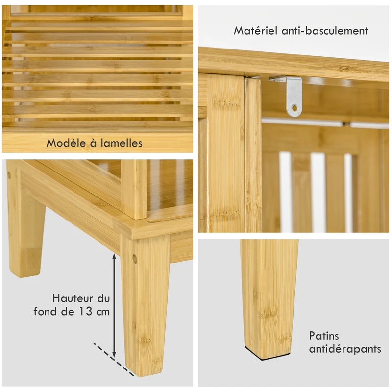 Armoire semi-ouverte 145 x 35 x 165 cm rangement 11 compartiments tringle 115 cm style naturel cosy en bambou naturel 21_0001617