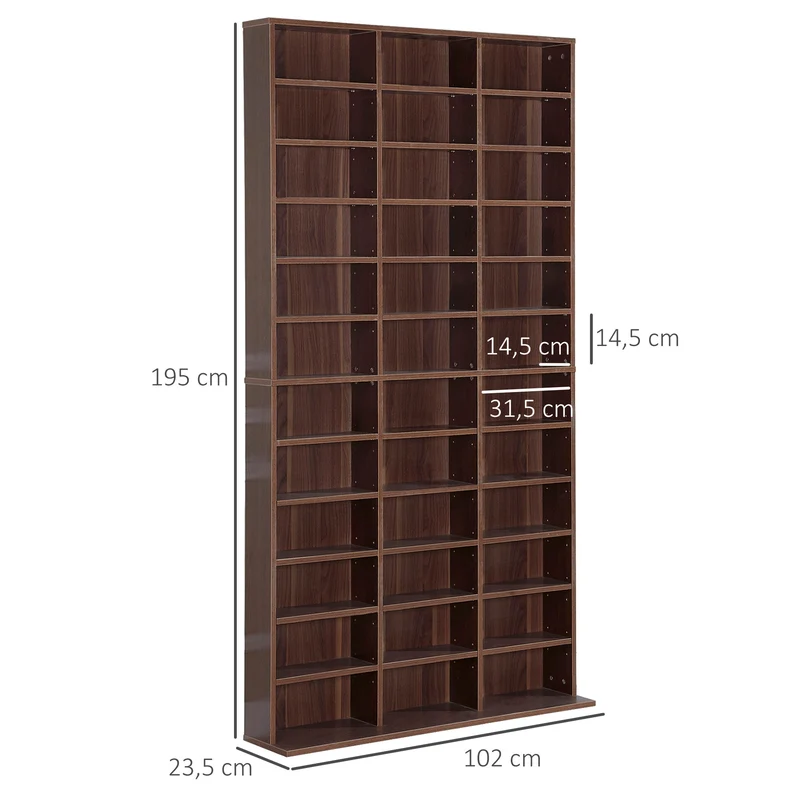 Étagère de rangement pour cd et dvd capacité 102 x 23,5 x 195 cm 36 compartiments réglables contemporain en MDF marron 21_0002378