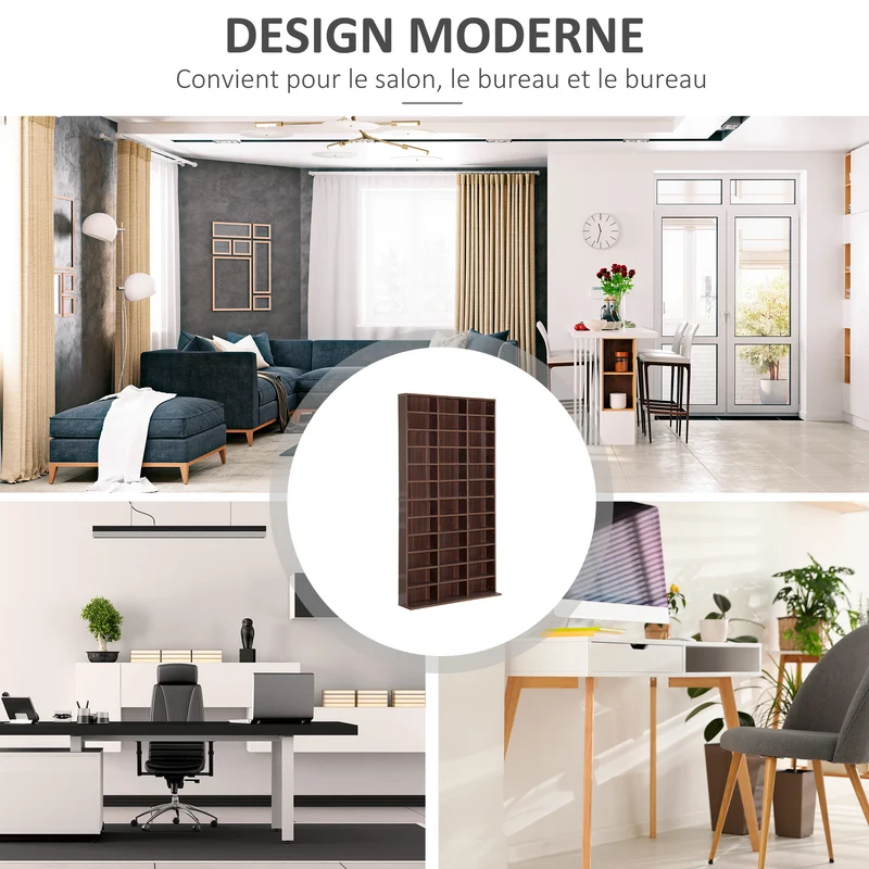 Étagère de rangement pour cd et dvd capacité 102 x 23,5 x 195 cm 36 compartiments réglables contemporain en MDF marron 21_0002378