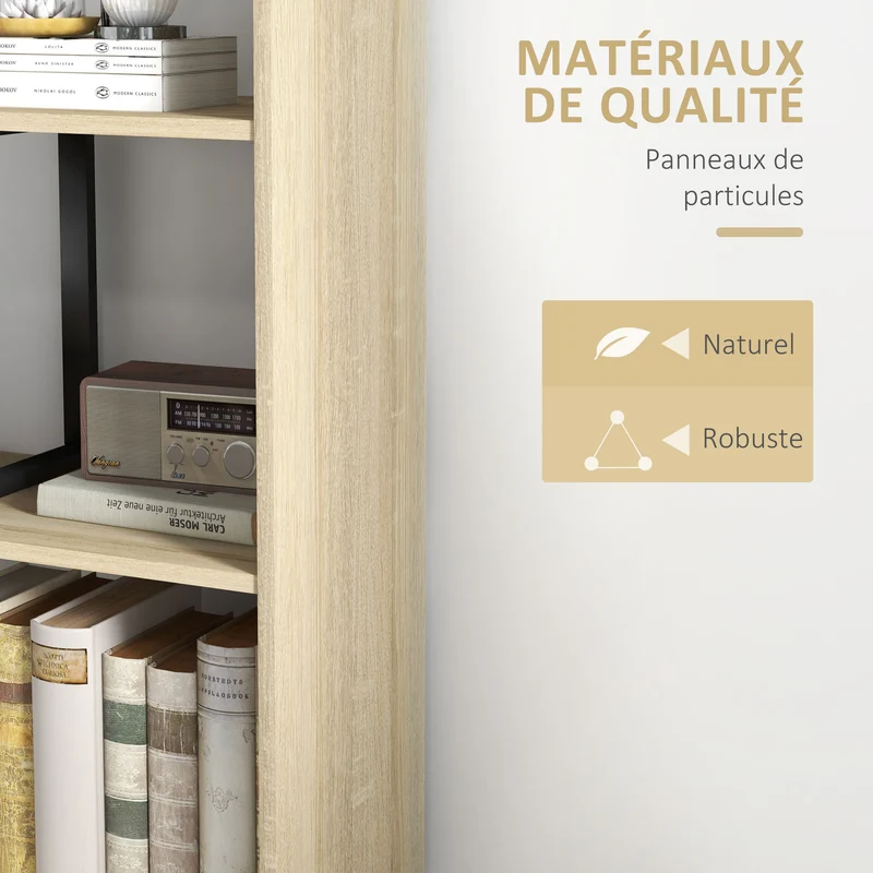 Étagère bibliothèque séparateur de pièce en escalier 102 x 30 x 160 cm rangement modulable cosy industriel en MDF chêne 21_0002429