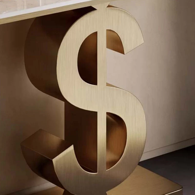 Contemporary Luxury Sintered Stone Stainless Steel Dollar-Shape Rectangle Console Table With 1-Tier For Entryway, Living Room, Bedroom