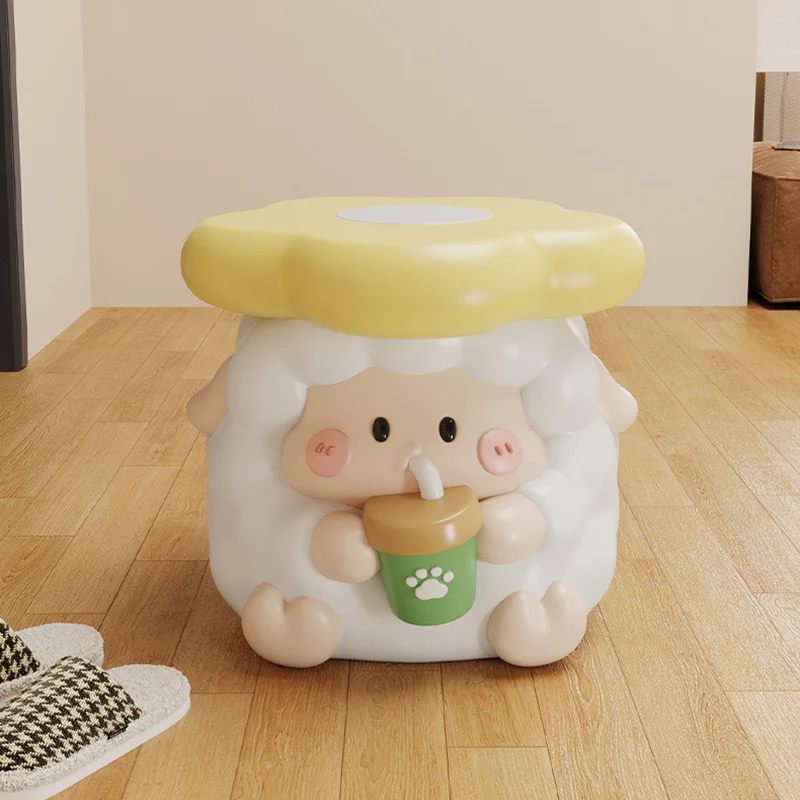 Contemporary Creative Kids Resin Sheep-Shape Low Stool For Entryway, Living Room, Bedroom