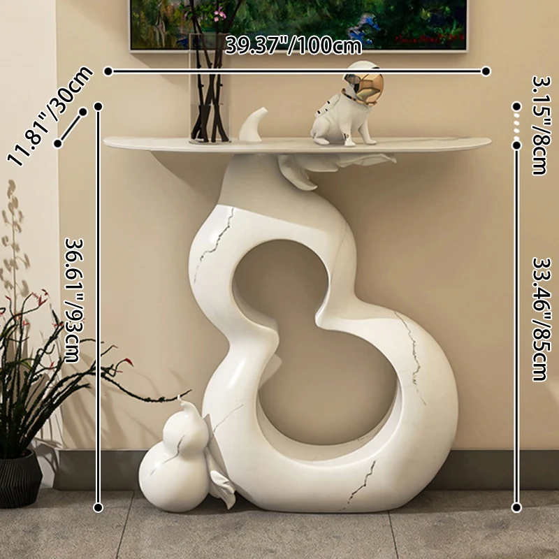 Contemporary Retro Solid Wood Fiberglass Gourd Shape Console Table With 1-Tier For Entryway, Living Room, Bedroom
