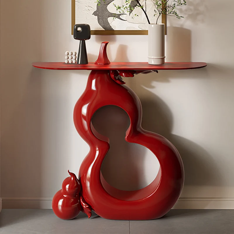 Contemporary Retro Solid Wood Fiberglass Gourd Shape Console Table With 1-Tier For Entryway, Living Room, Bedroom