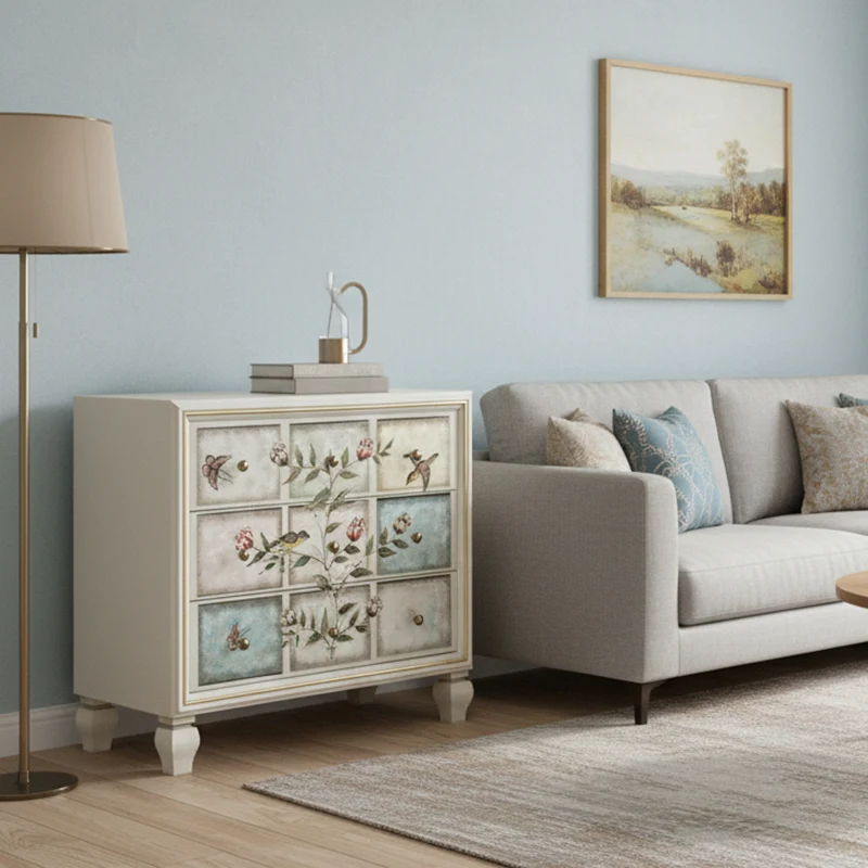 Contemporary Retro MDF Birch Wood Rectangular Storage Cabinet 3-Drawer For Living Room & Bedroom