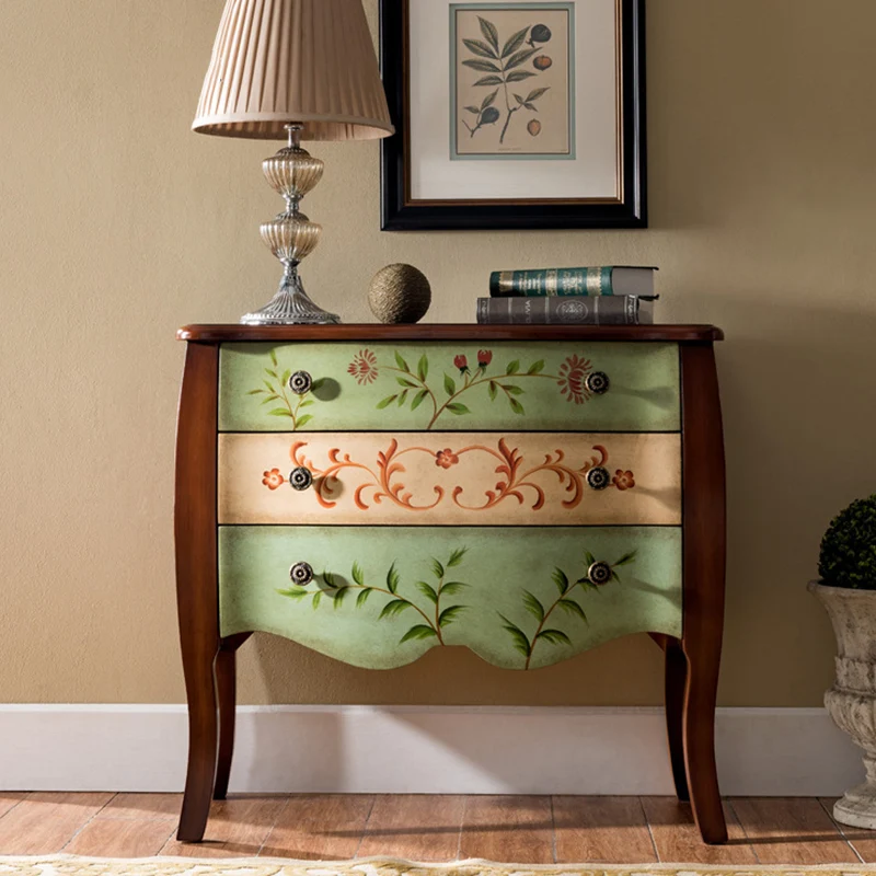 Traditional Chinese MDF Birch Wood Rectangular Storage Cabinet 3-Drawer For Living Room & Bedroom
