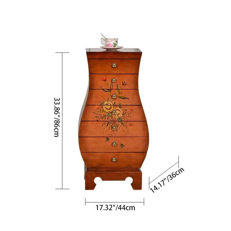 Traditional Chinese MDF Birch Wood Vase-Shaped Storage Cabinet 7-Drawer For Living Room & Bedroom