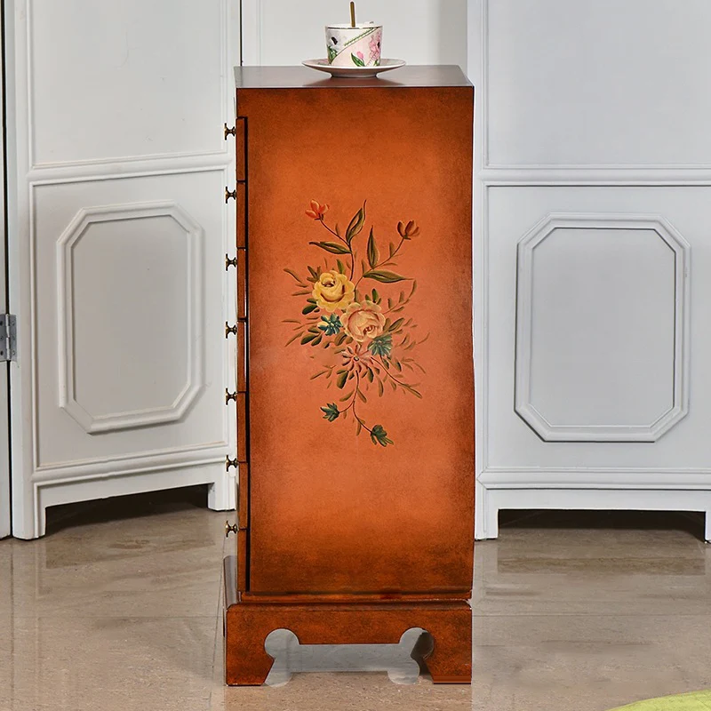 Traditional Chinese MDF Birch Wood Vase-Shaped Storage Cabinet 7-Drawer For Living Room & Bedroom