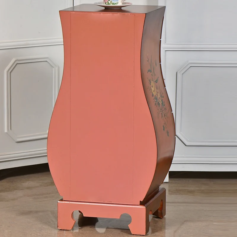 Traditional Chinese MDF Birch Wood Vase-Shaped Storage Cabinet 7-Drawer For Living Room & Bedroom