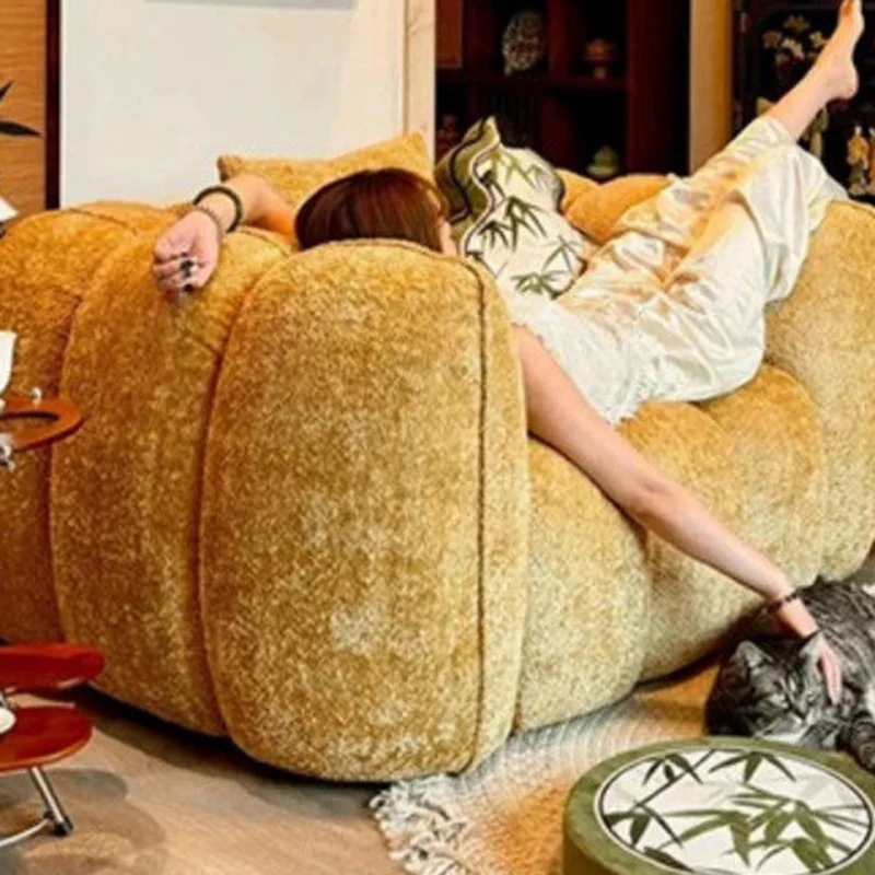 Traditional French Pumpkin-Shaped Alpaca-like Fabric Pine Wood Accent Chair Backrest Armrest For Living Room