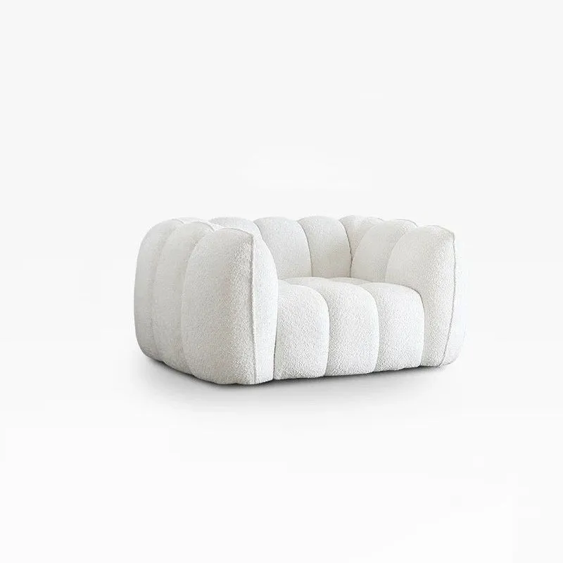 Traditional French Pumpkin-Shaped Alpaca-like Fabric Pine Wood Accent Chair Backrest Armrest For Living Room