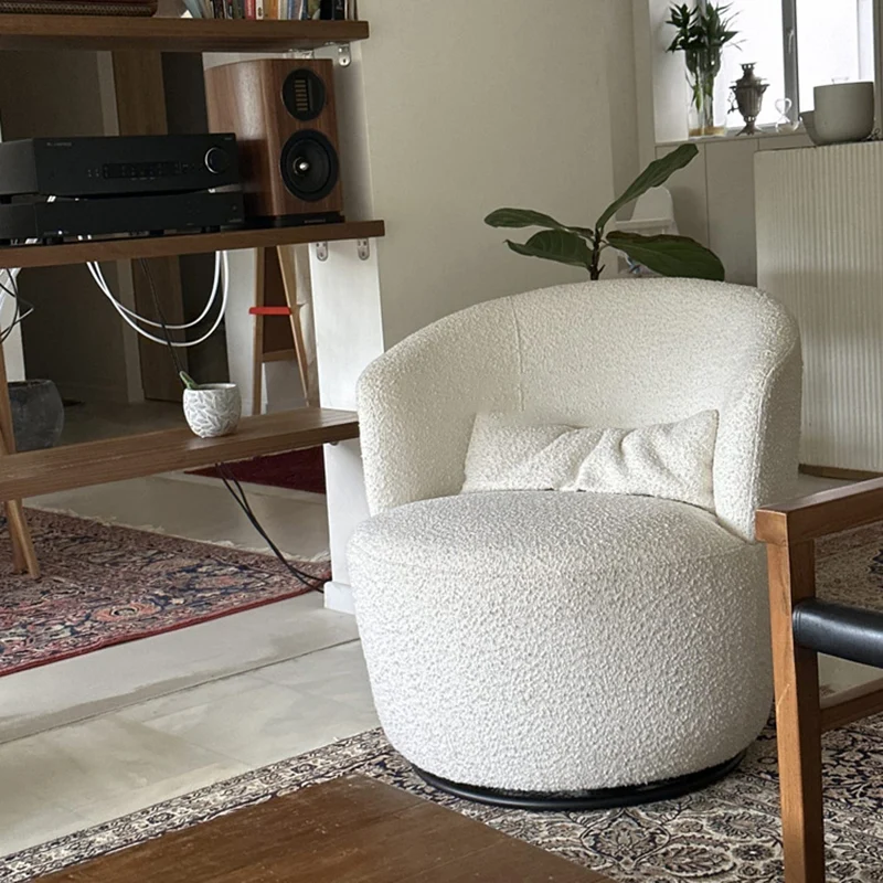 Contemporary Nordic Curved Sherpa Fabric Velvet Cotton-Linen Solid Wood Accent Chair Backrest Armless For Living Room