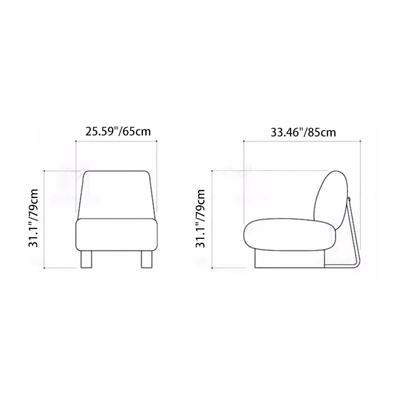 Contemporary Nordic Rectangular Linen-Cotton Loop Velvet Ash Wood Stainless Steel Accent Chair Backrest Armless For Living Room