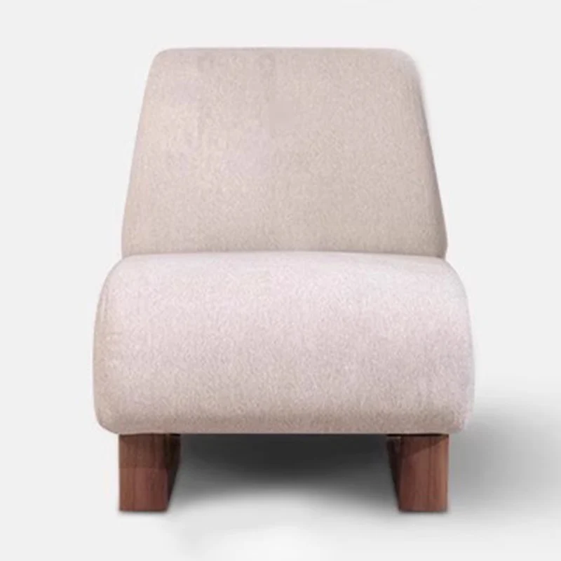 Contemporary Nordic Rectangular Linen-Cotton Loop Velvet Ash Wood Stainless Steel Accent Chair Backrest Armless For Living Room
